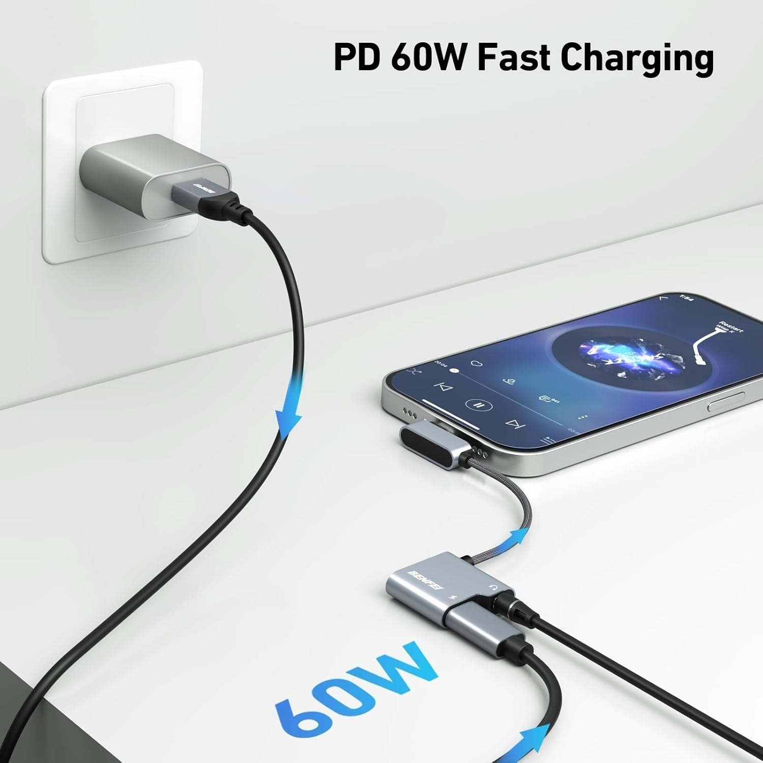 BENFEI USB C to Audio Jack Adapter with 60W Fast Charging - SuperSaverAU - view 3