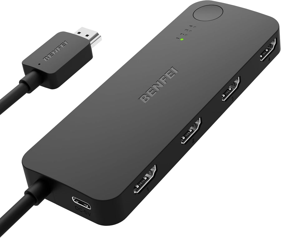 BENFEI 365BK HDMI Switch 4 in 1 Out 4K@60Hz, 2K@144Hz, HDCP 2.3 (with Adaptive Equalization Support 30ft HDMI Transmit) - SuperSaverAU - view 1