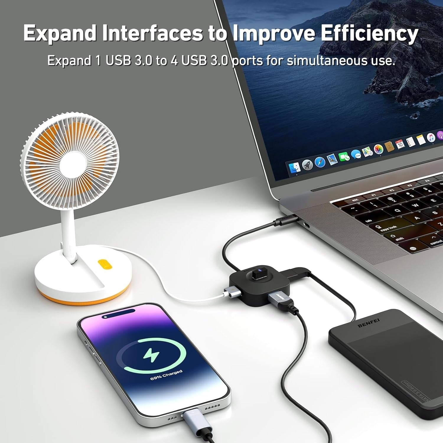 BENFEI 371BK USB-C 4-port USB 3.0 Hub - SuperSaverAU - view 2