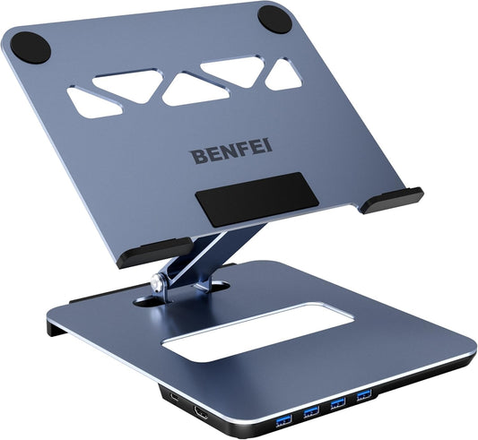 BENFEI 380GY Laptop Stand with USB C 6 in1 4K@60Hz HDMI, 4 x USB3.0, 100W PD Docking Station