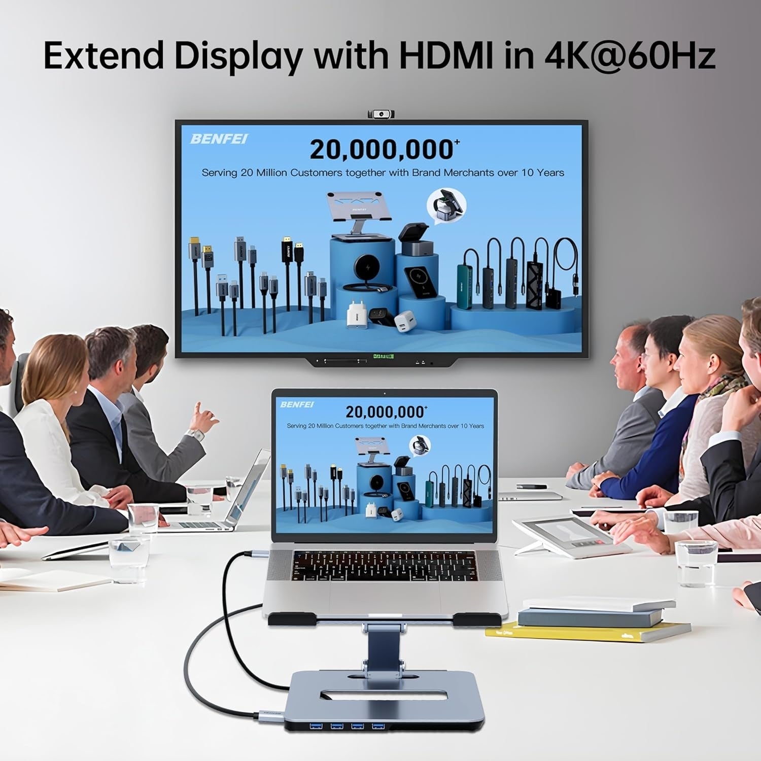 BENFEI 380GY Laptop Stand with USB C 6 in1 4K@60Hz HDMI, 4 x USB3.0, 100W PD Docking Station - SuperSaverAU - view 6