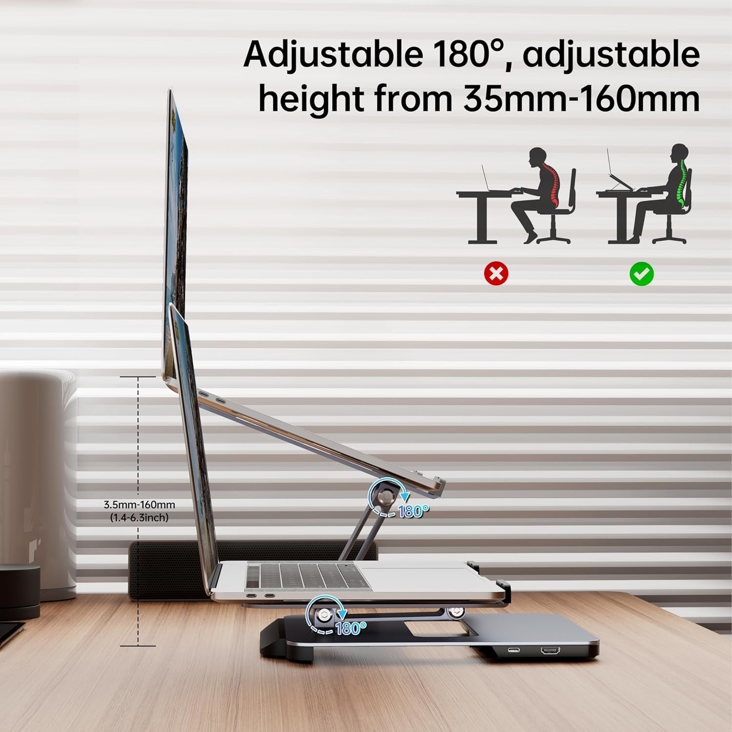 BENFEI 380GY Laptop Stand with USB C 6 in1 4K@60Hz HDMI, 4 x USB3.0, 100W PD Docking Station - SuperSaverAU - view 7