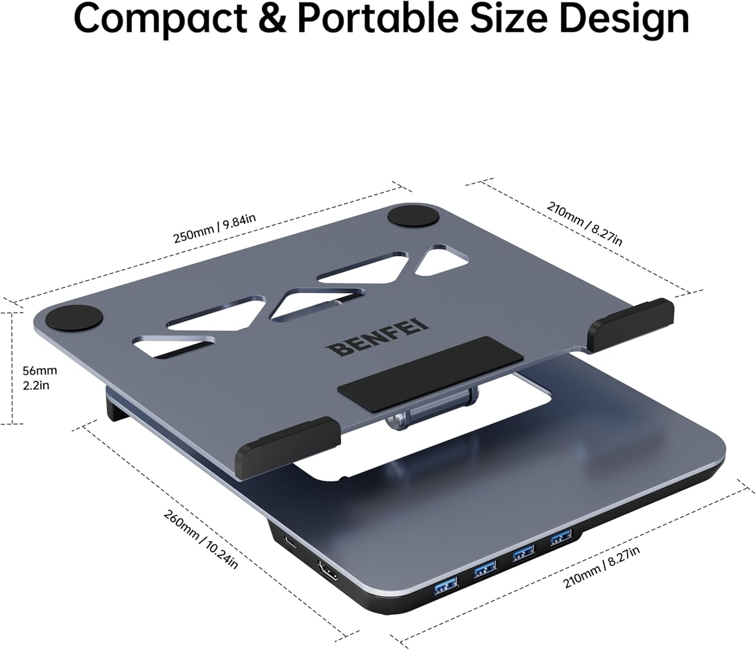 BENFEI 380GY Laptop Stand with USB C 6 in1 4K@60Hz HDMI, 4 x USB3.0, 100W PD Docking Station - SuperSaverAU - view 8