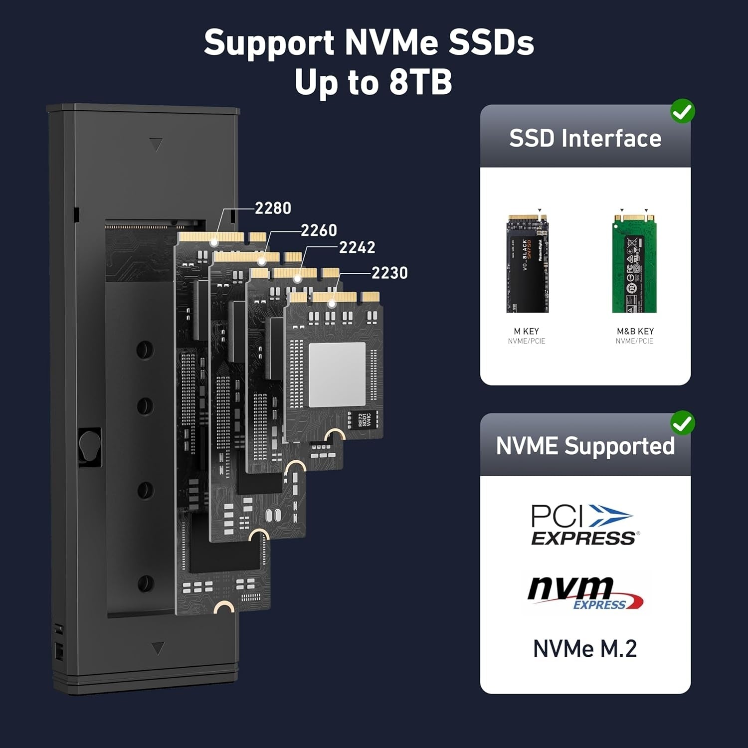 BENFEI M.2 SSD Enclosure USB3.2 Gen2 10 Gbps, Tool-Free for NVME B & M Keys with Size 2230/2242/2260/2280 SSDs - SuperSaverAU - view 3