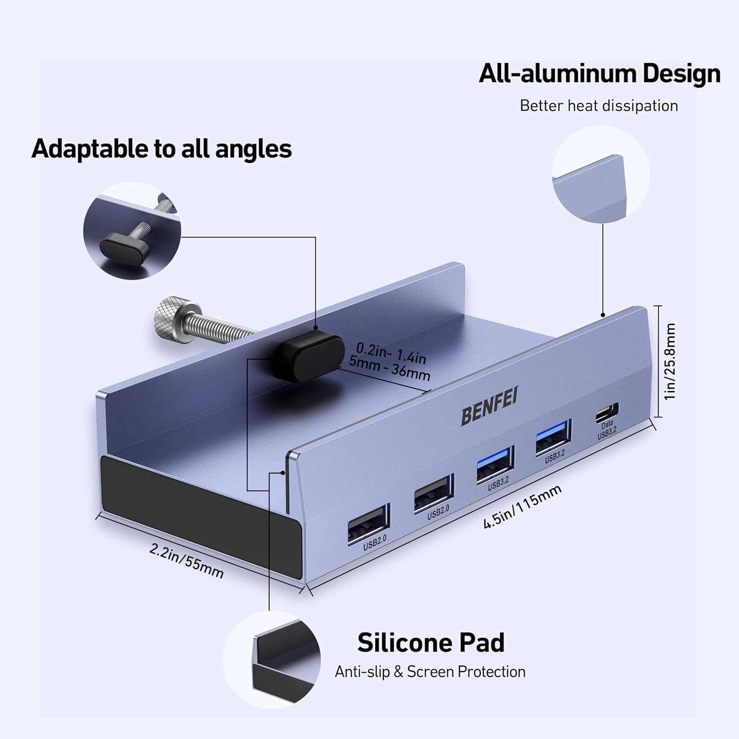 BENFEI 396GY USB-C 8-in-1 Docking HDMI 4K/60Hxz+USB-C(10G)+2xUSB-A(10G)+2xUSB2.0+RJ45+PD100W - SuperSaverAU - view 4