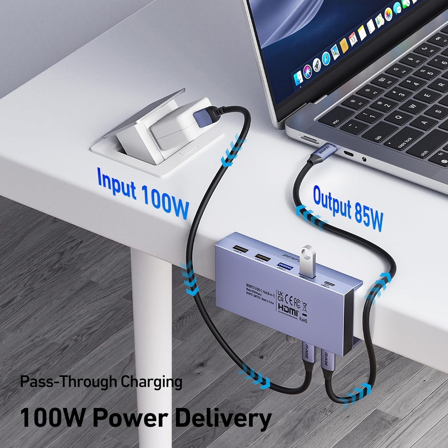 BENFEI 396GY USB-C 8-in-1 Docking HDMI 4K/60Hxz+USB-C(10G)+2xUSB-A(10G)+2xUSB2.0+RJ45+PD100W - SuperSaverAU - view 7