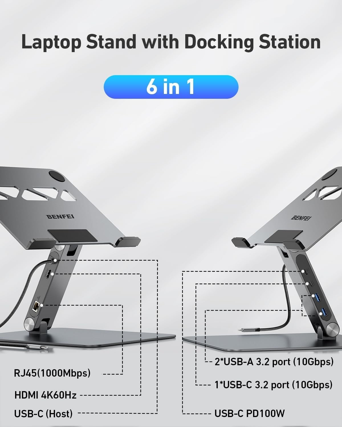 BENFEI 398GY TYPE-C 6-in-1 HDMI+USB-C(10G)+RJ45+2xUSB-A(10G)+PD - SuperSaverAU - view 3
