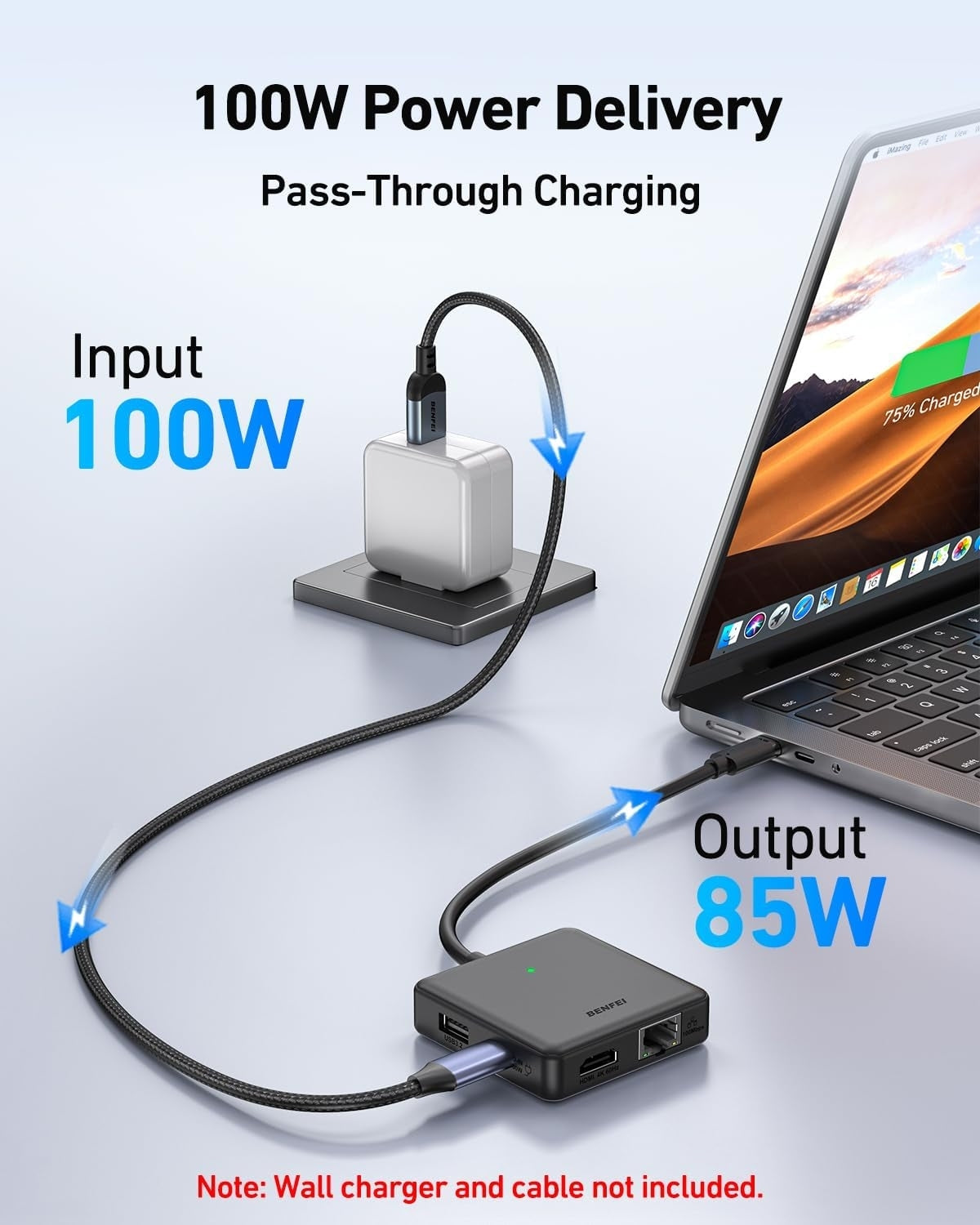 BENFEI 399BK 6-in-1 USB-C HUB to HDMI(8K)+USB3.2(10Gbps)+USB2.0x2+PD100W+RJ45 Black - SuperSaverAU - view 6