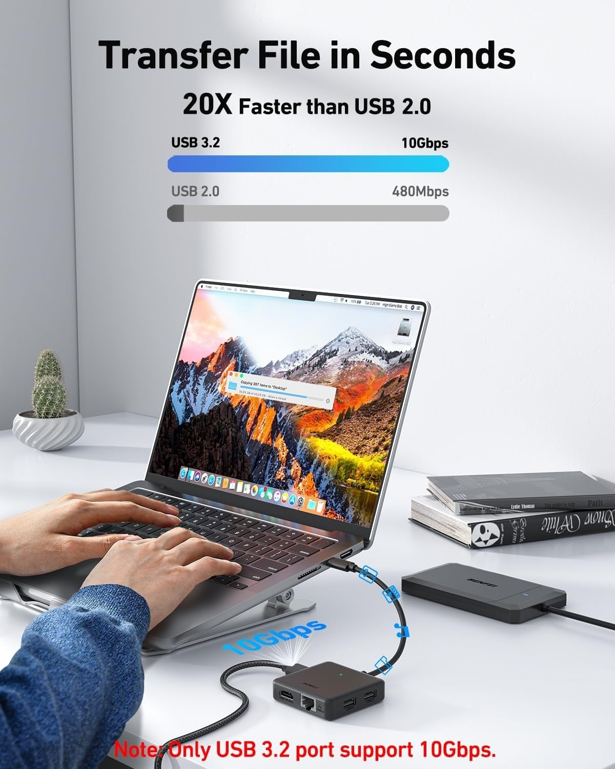 BENFEI 399BK 6-in-1 USB-C HUB to HDMI(8K)+USB3.2(10Gbps)+USB2.0x2+PD100W+RJ45 Black - SuperSaverAU - view 7
