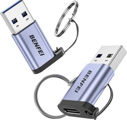 BENFEI 407GY 2-Pack USB Type-A to USB-C Adapter Male to Female Supporting 5V 3A Charging and 10Gbps Data Transmit