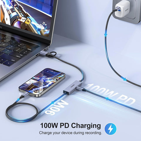 BENFEI 408GY USB-C to USB-C+A + PD (100W) Video/Audio Capture Card Supporting Full HD 1080P 60FPS for Streaming, Recording, Gaming - SuperSaverAU - view 2