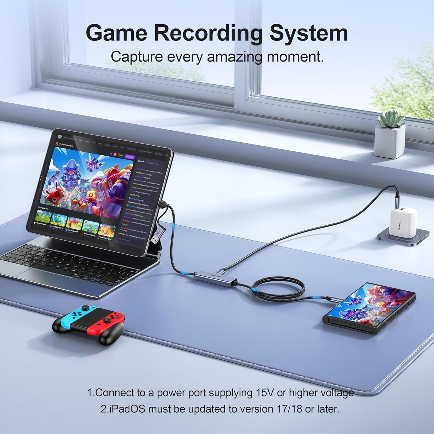 BENFEI 408GY USB-C to USB-C+A + PD (100W) Video/Audio Capture Card Supporting Full HD 1080P 60FPS for Streaming, Recording, Gaming