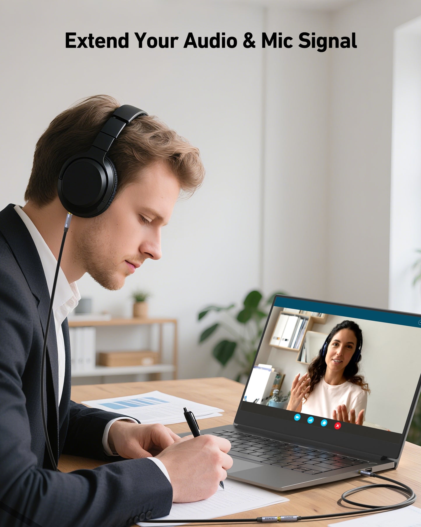 BENFEI 421GY 10M 3.5mm Male to Female AUX Extension Cable, TRRS 4-Pole Stereo Audio Jack Cord for Headphones, Microphone, Smartphones, PC, Laptop, Speakers