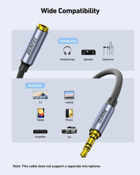 BENFEI 421GY 1M 3.5mm Male to Female AUX Extension Cable, TRRS 4-Pole Stereo Audio Jack Cord for Headphones, Microphone, Smartphones, PC, Laptop, Speakers - SuperSaverAU - view 4
