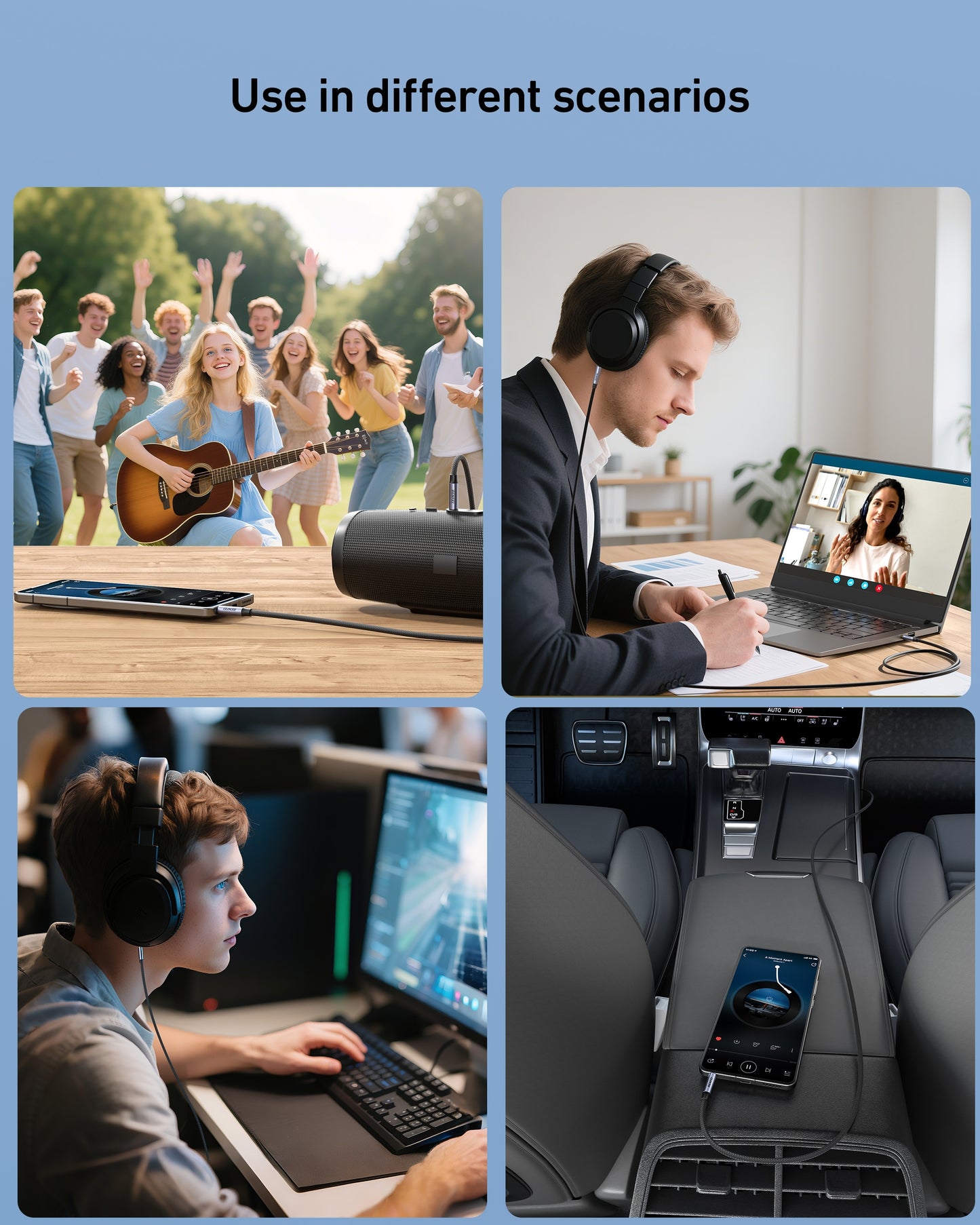 BENFEI 427GY 1M 3.5mm TRRS Male to Male Audio Cable, 4-Pole Stereo Mic Aux Cable, Nylon Braided Headphone Jack Cord