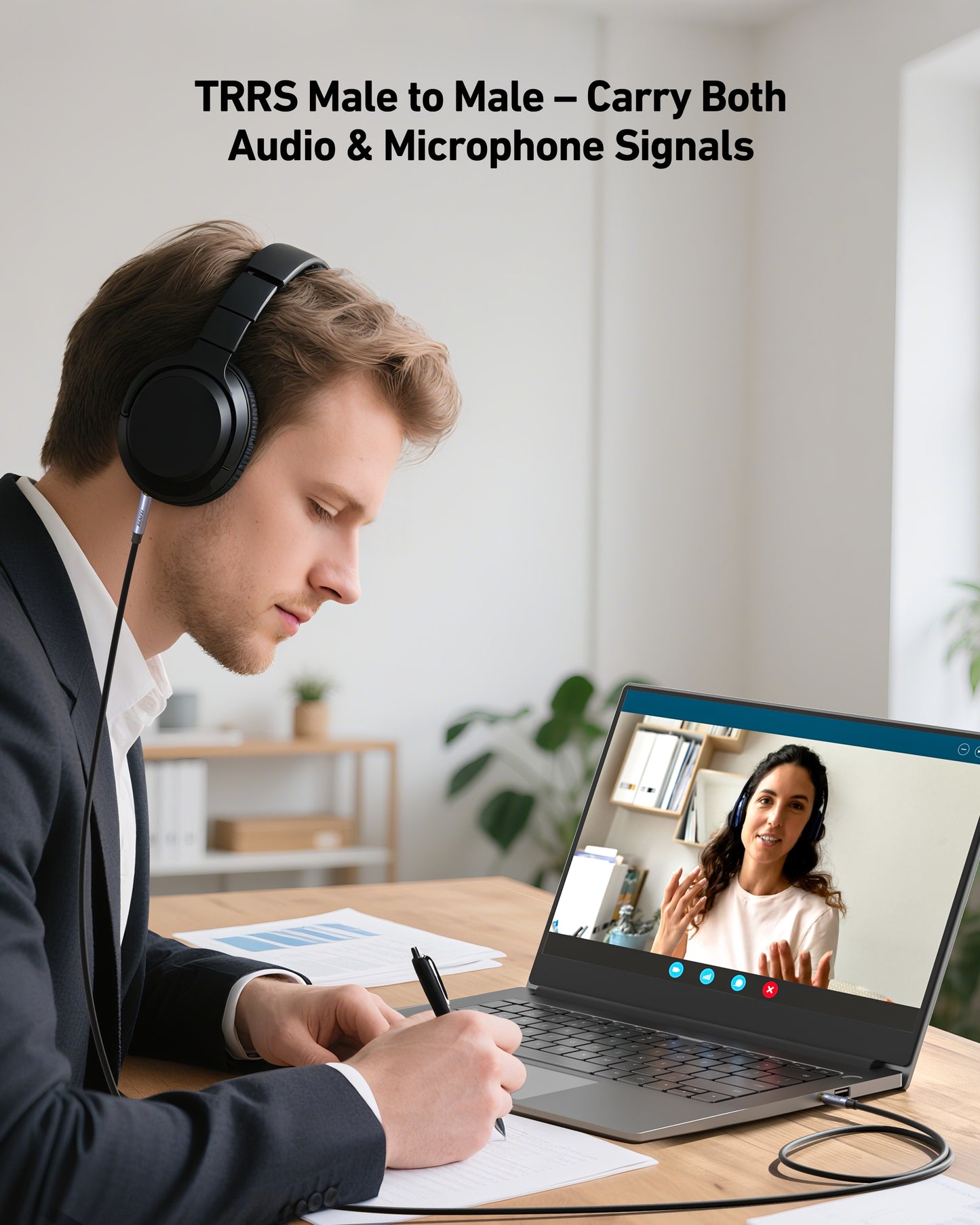 BENFEI 427GY 3M 3.5mm TRRS Male to Male Audio Cable, 4-Pole Stereo Mic Aux Cable, Nylon Braided Headphone Jack Cord