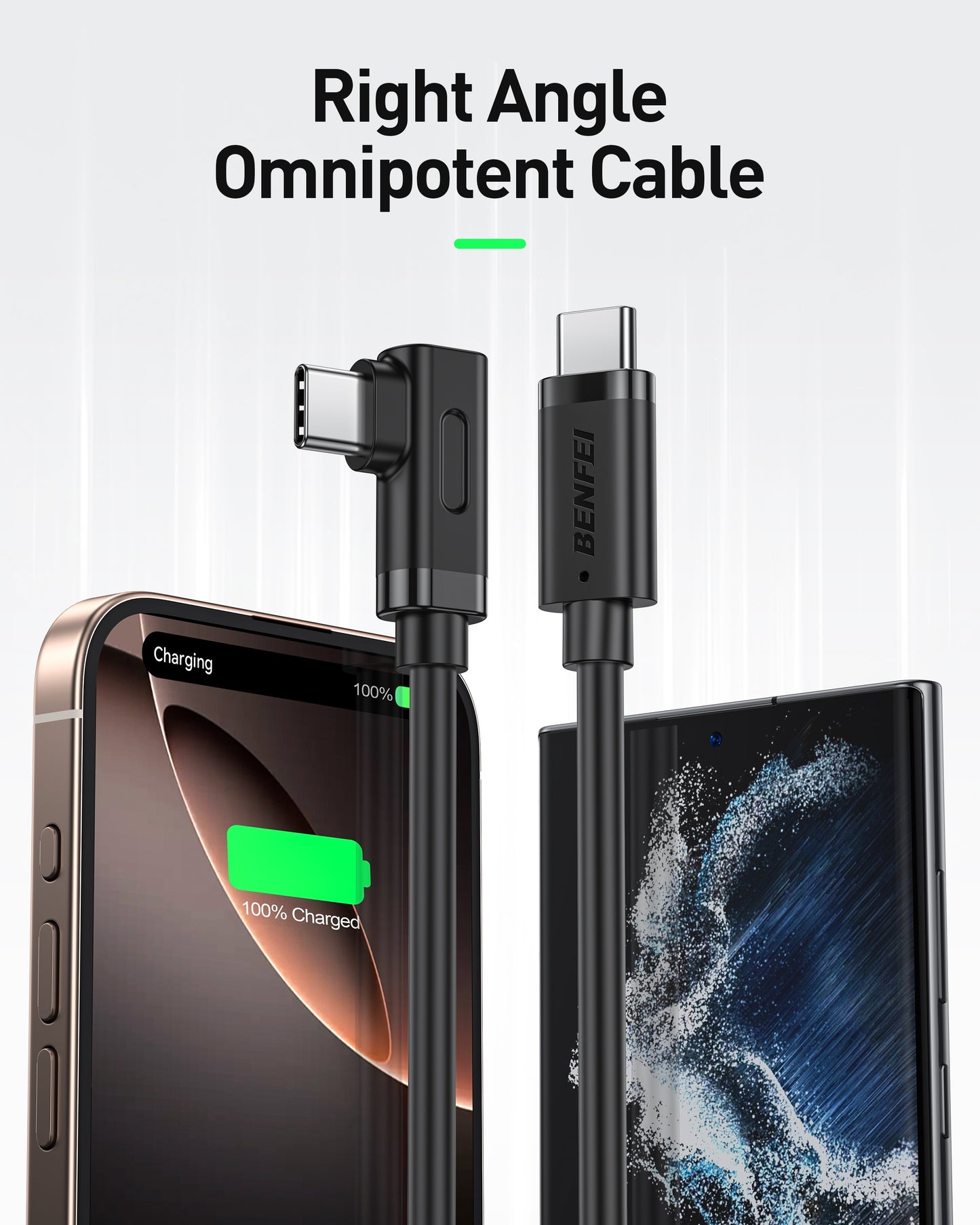 BENFEI 428BK-3M USB C to Right Angle USB C Cable , 90-dgree Angled USB 2.0 Type C Charger Cable, 3A Fast Charging & 480Mbps Data Sync, Durable PVC