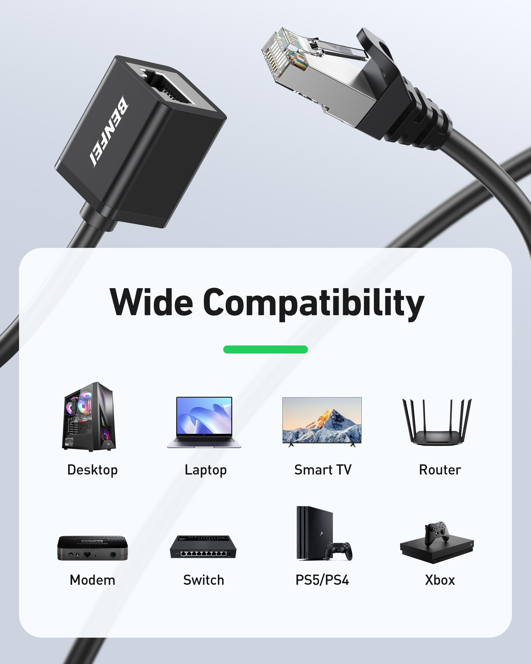 BENFEI 435BK-1M RJ45 Extension Male/Female Patch cords Cat6 1000Mbps 1M - SuperSaverAU - view 4