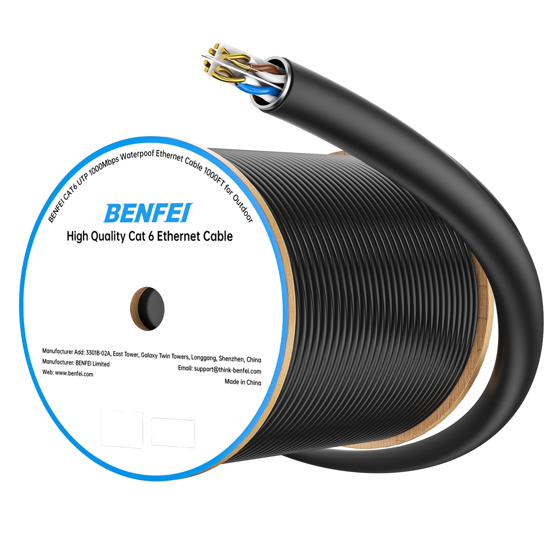 BENFEI 305m Cat6 UTP Outdoor Ethernet Cable 1000Mbps 1000ft