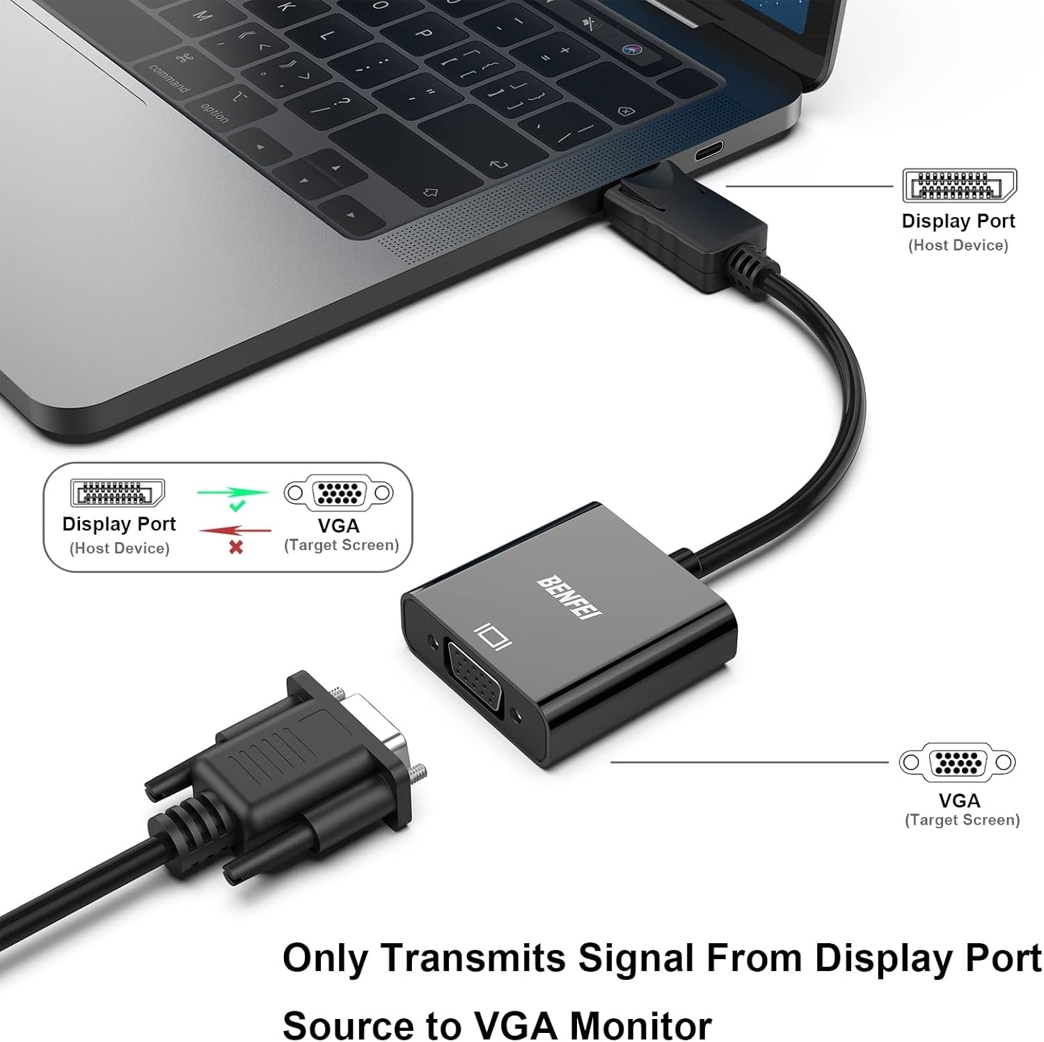 BENFEI DisplayPort to VGA,Gold-Plated Uni-directional Adapter - SuperSaverAU - view 3