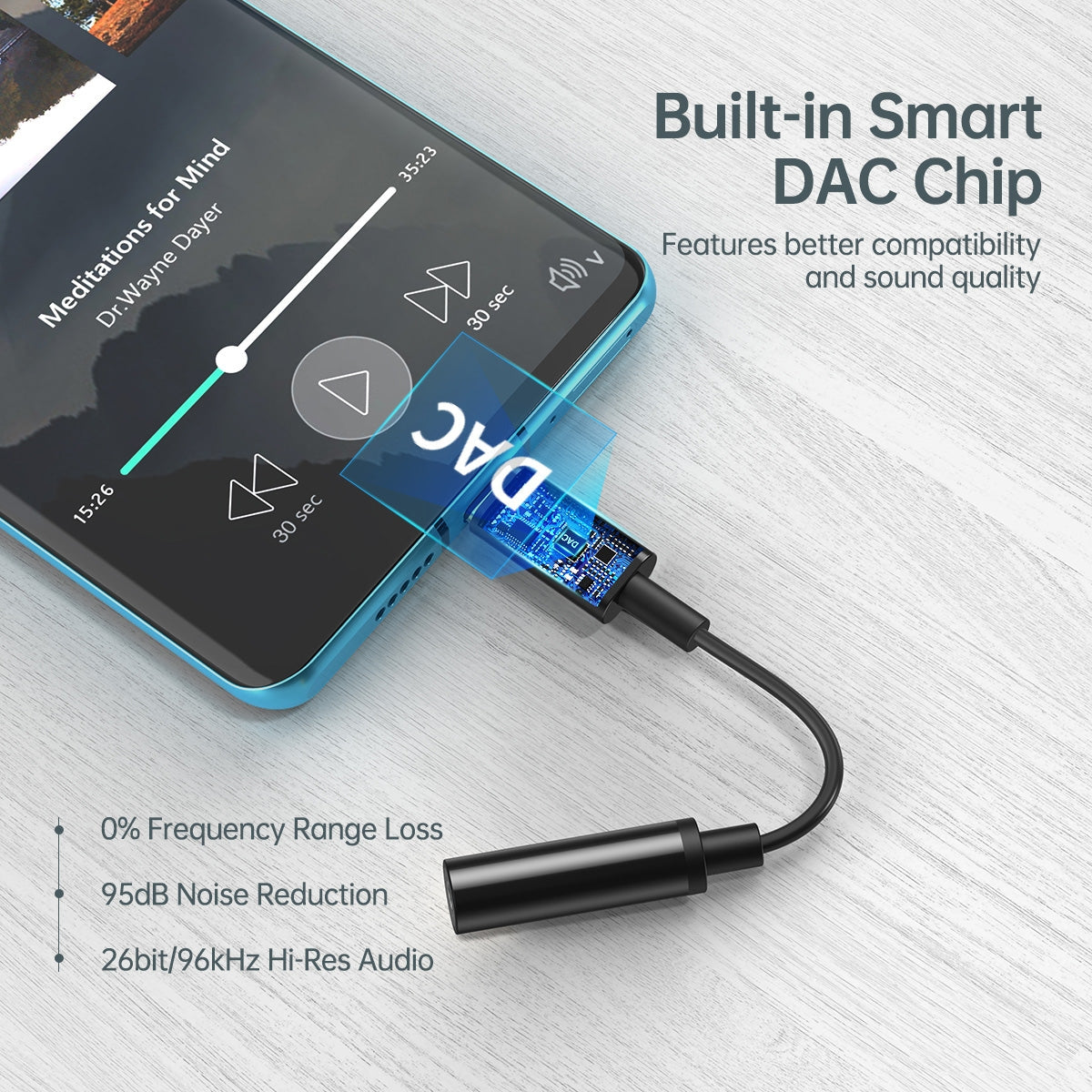 CHOETECH USB-C to 3.5mm Female Headphone Adapter, HiFi Sound, 10cm Length - SuperSaverAU - view 3