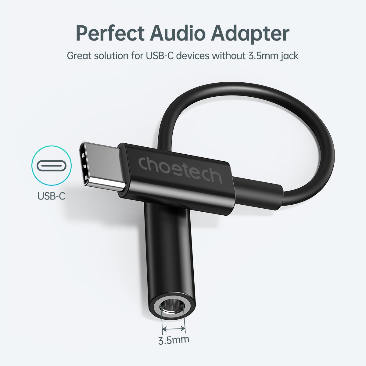 CHOETECH USB-C to 3.5mm Female Headphone Adapter, HiFi Sound, 10cm Length - SuperSaverAU - view 4