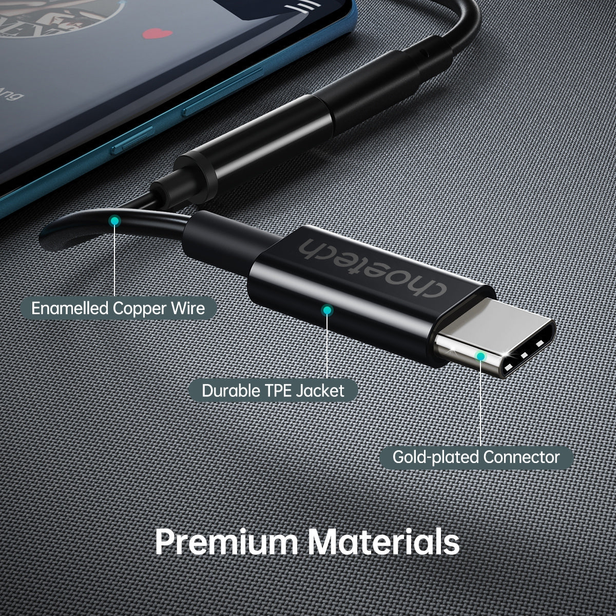 CHOETECH USB-C to 3.5mm Female Headphone Adapter, HiFi Sound, 10cm Length - SuperSaverAU - view 7