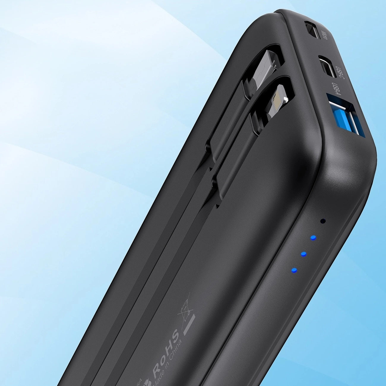 CHOETECH B654 10000mAh Pwer Bank 22.5W USB-A / USB-C / micro USB with built-in USB-C / Lightning cable - black - SuperSaverAU - view 3