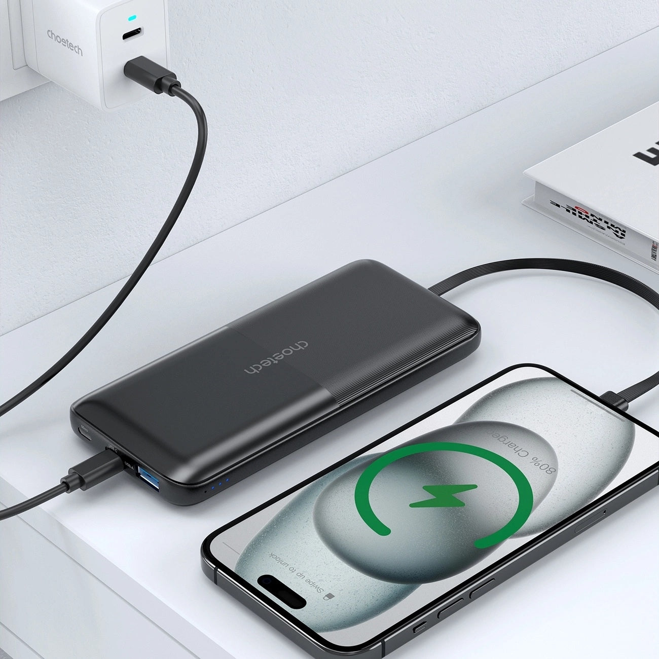 CHOETECH B654 10000mAh Pwer Bank 22.5W USB-A / USB-C / micro USB with built-in USB-C / Lightning cable - black - SuperSaverAU - view 6
