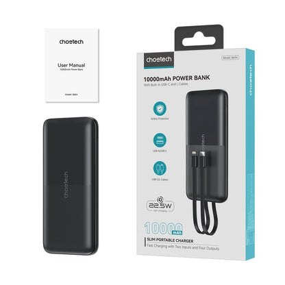 CHOETECH B654 10000mAh Pwer Bank 22.5W USB-A / USB-C / micro USB with built-in USB-C / Lightning cable - black
