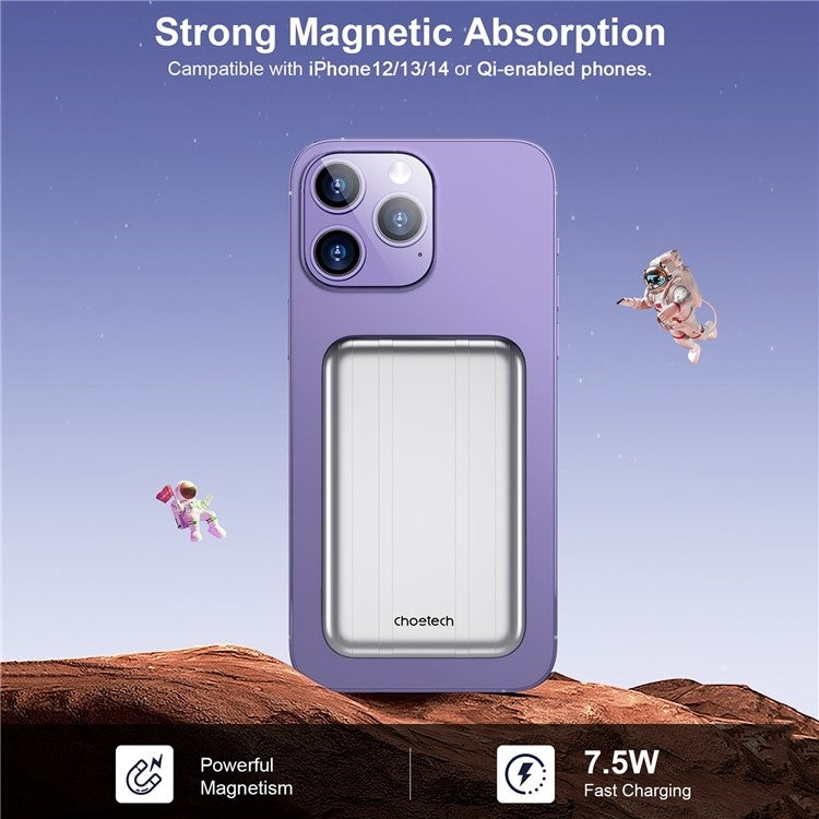 CHOETECH B655-SL 5000mAh Magnetic Wireless Power Bank 10W (Silver) - SuperSaverAU - view 2