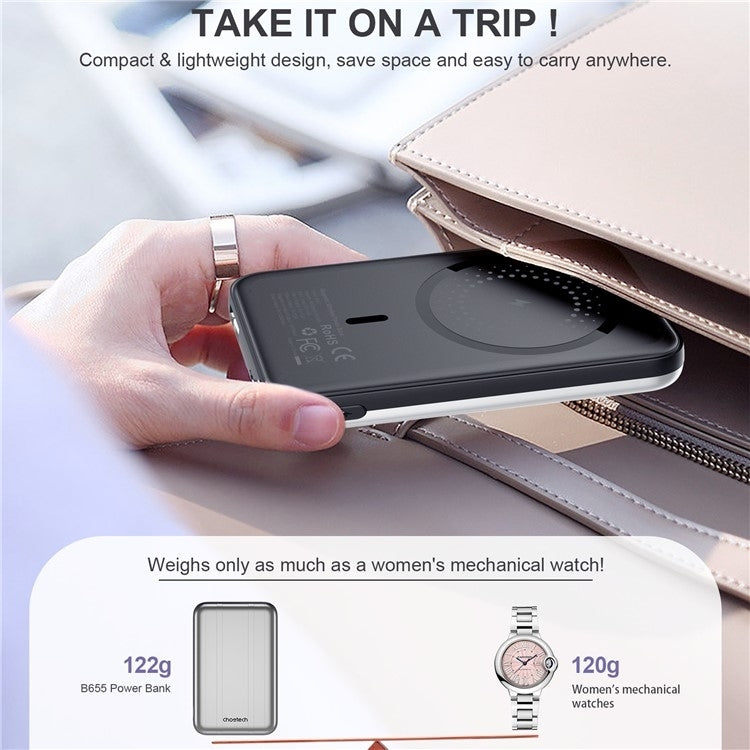 CHOETECH B655-SL 5000mAh Magnetic Wireless Power Bank 10W (Silver) - SuperSaverAU - view 5