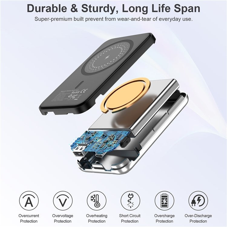 CHOETECH B655-SL 5000mAh Magnetic Wireless Power Bank 10W (Silver) - SuperSaverAU - view 7