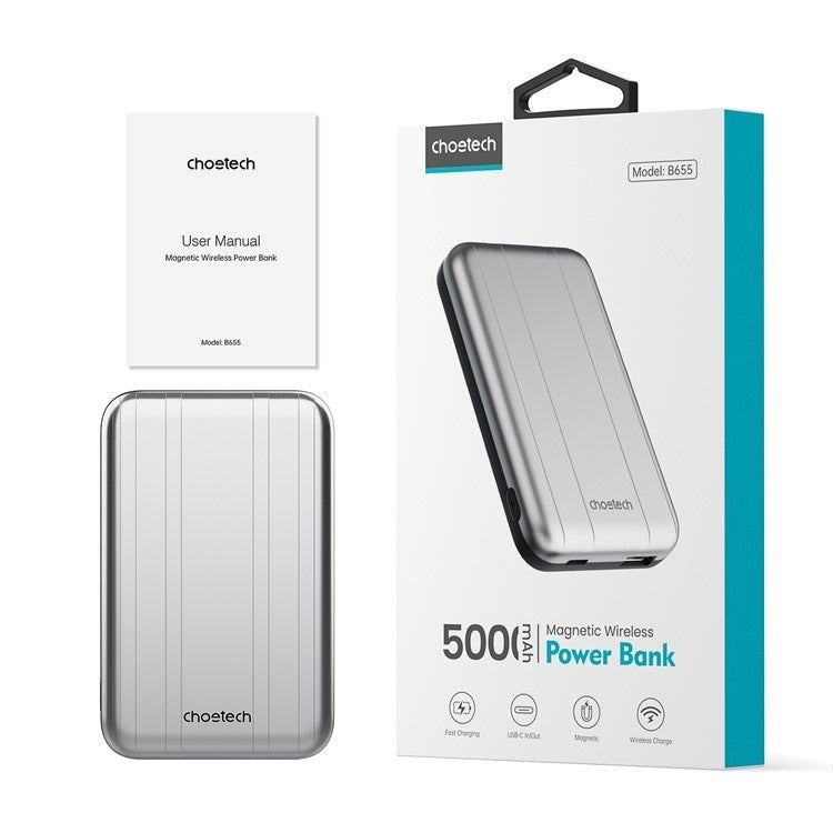 CHOETECH B655-SL 5000mAh Magnetic Wireless Power Bank 10W (Silver) - SuperSaverAU - view 9