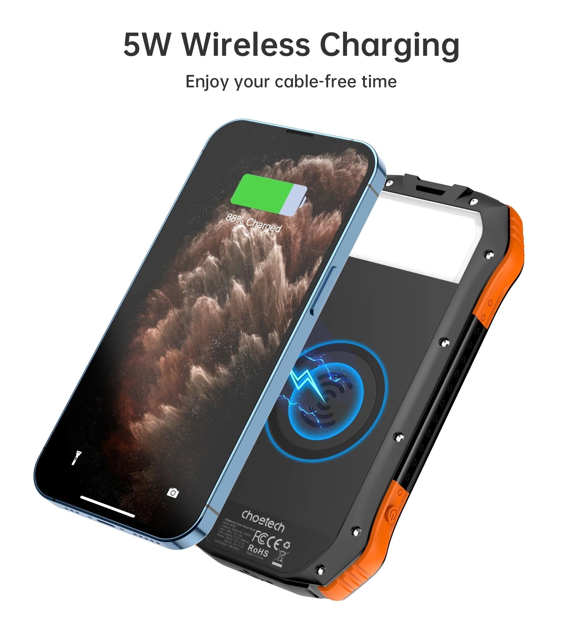 CHOETECH Solar Power Bank 20000mAh, USB-C, Qi Wireless, LED Flashlight - SuperSaverAU - view 4