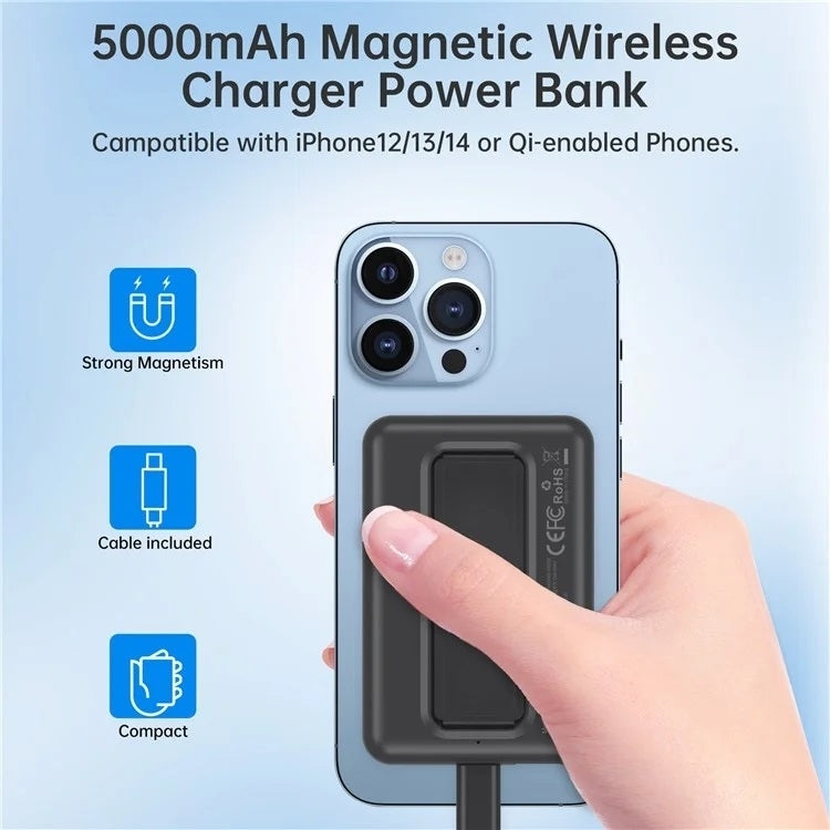 CHOETECH B662-BK USB-A + USB-C + Wireless Magnetic Power bank 5000mAh (Black) - SuperSaverAU - view 2