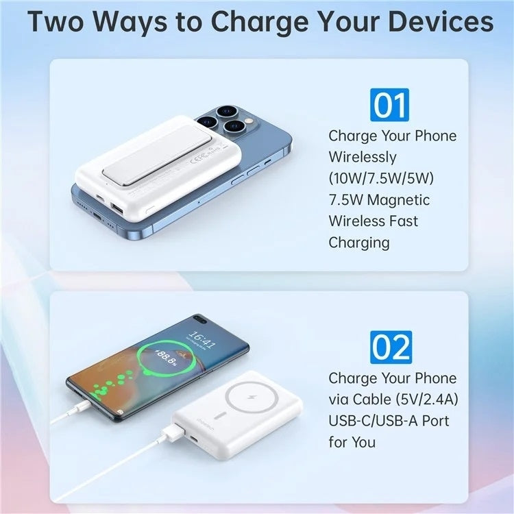 CHOETECH B662-WH USB-A + USB-C + Wireless Magnetic Power bank 5000mAh (White) - SuperSaverAU - view 4