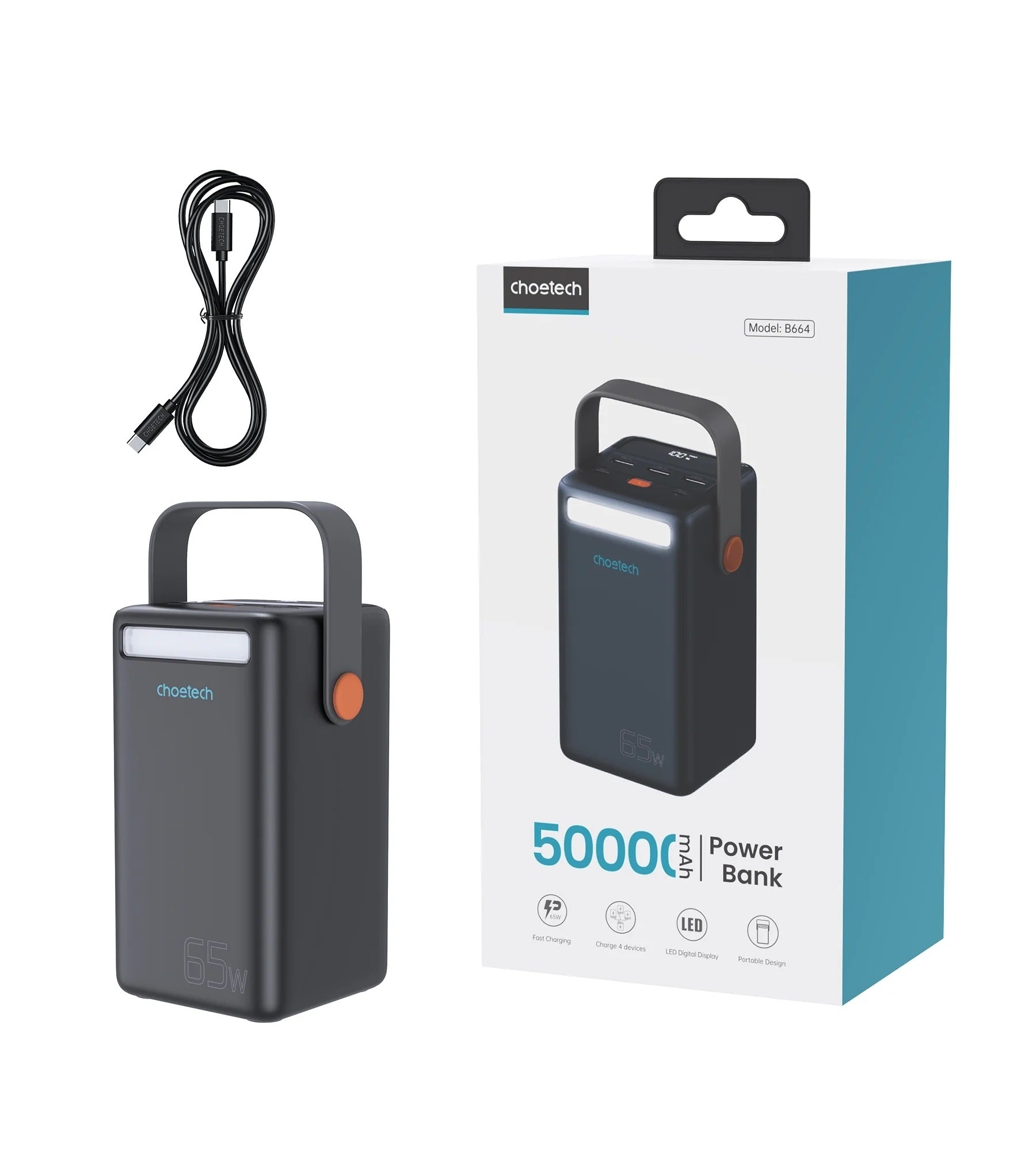 CHOETECH B664 50000mAh PD65W Power Bank with LED Flashlight LCD Display - SuperSaverAU - view 4