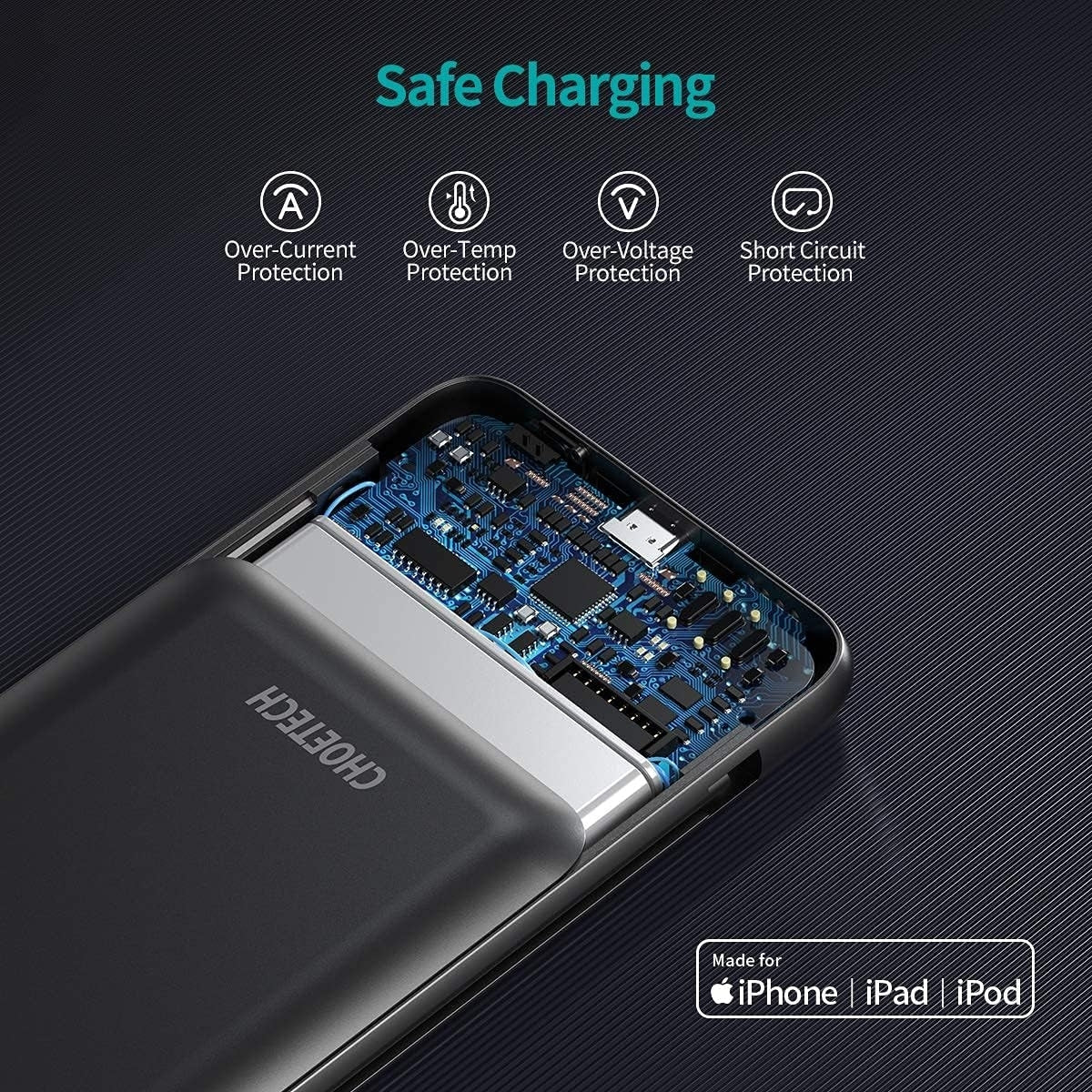 CHOETECH B688-BK 10000mAh MFi Certified PD18W Power Bank (with 2 cables) - SuperSaverAU - view 6