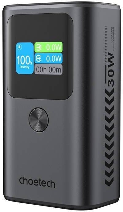 CHOETECH B701 10000mAh PD30W 3-Port Power Bank with TFT Display - Grey