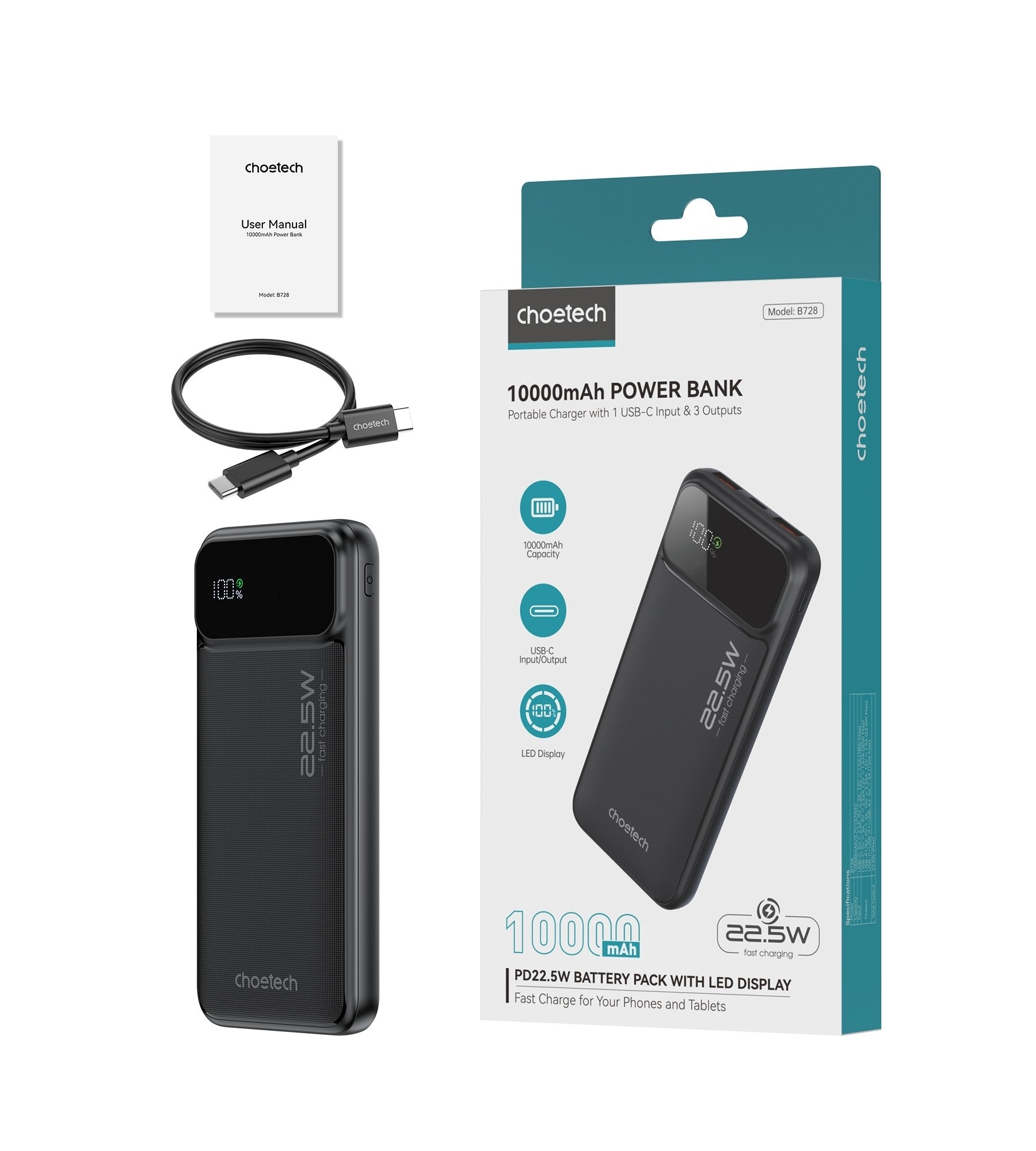 CHOETECH B728 10000mAh Power Bank PD22.5W with Digital Display - SuperSaverAU - view 11