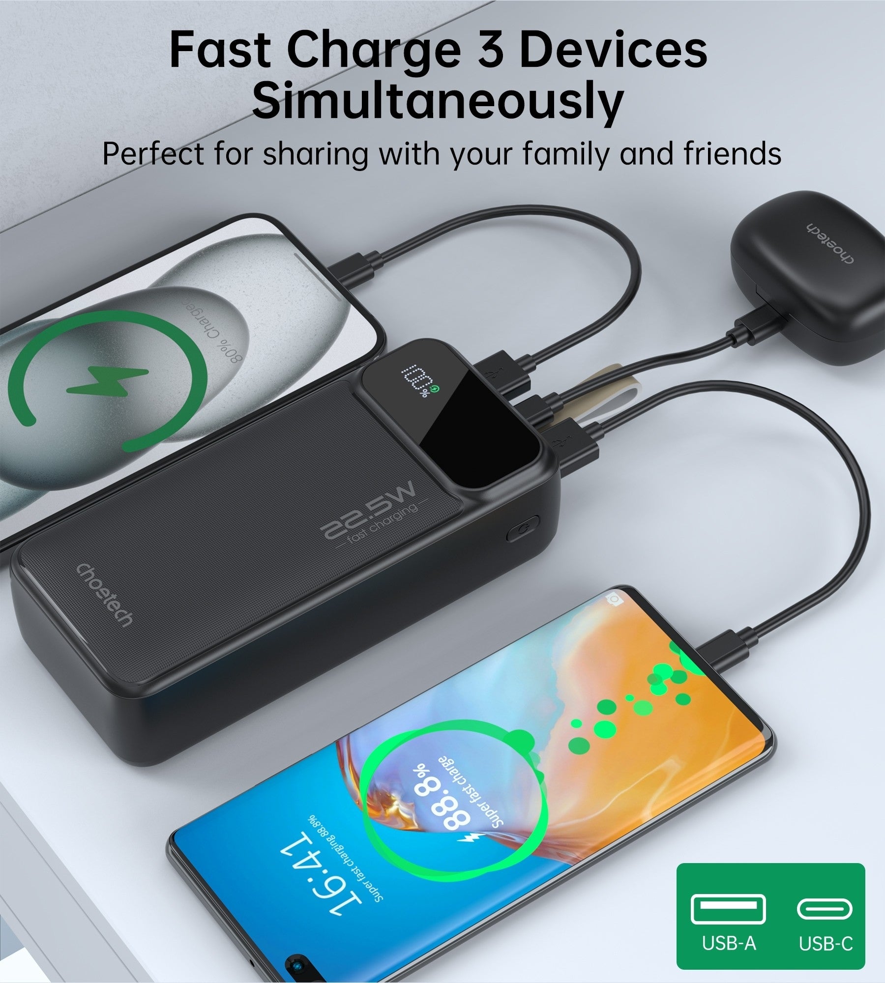 CHOETECH B730 30000mAh Power Bank PD22.5W with Digital Display - SuperSaverAU - view 10