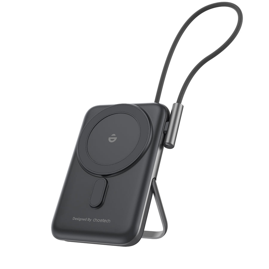 CHOETECH B735-BK 10000mAh 20W MagLeap Wireless Power Bank Black with Phone Holder and Build-in Cable - SuperSaverAU - view 1