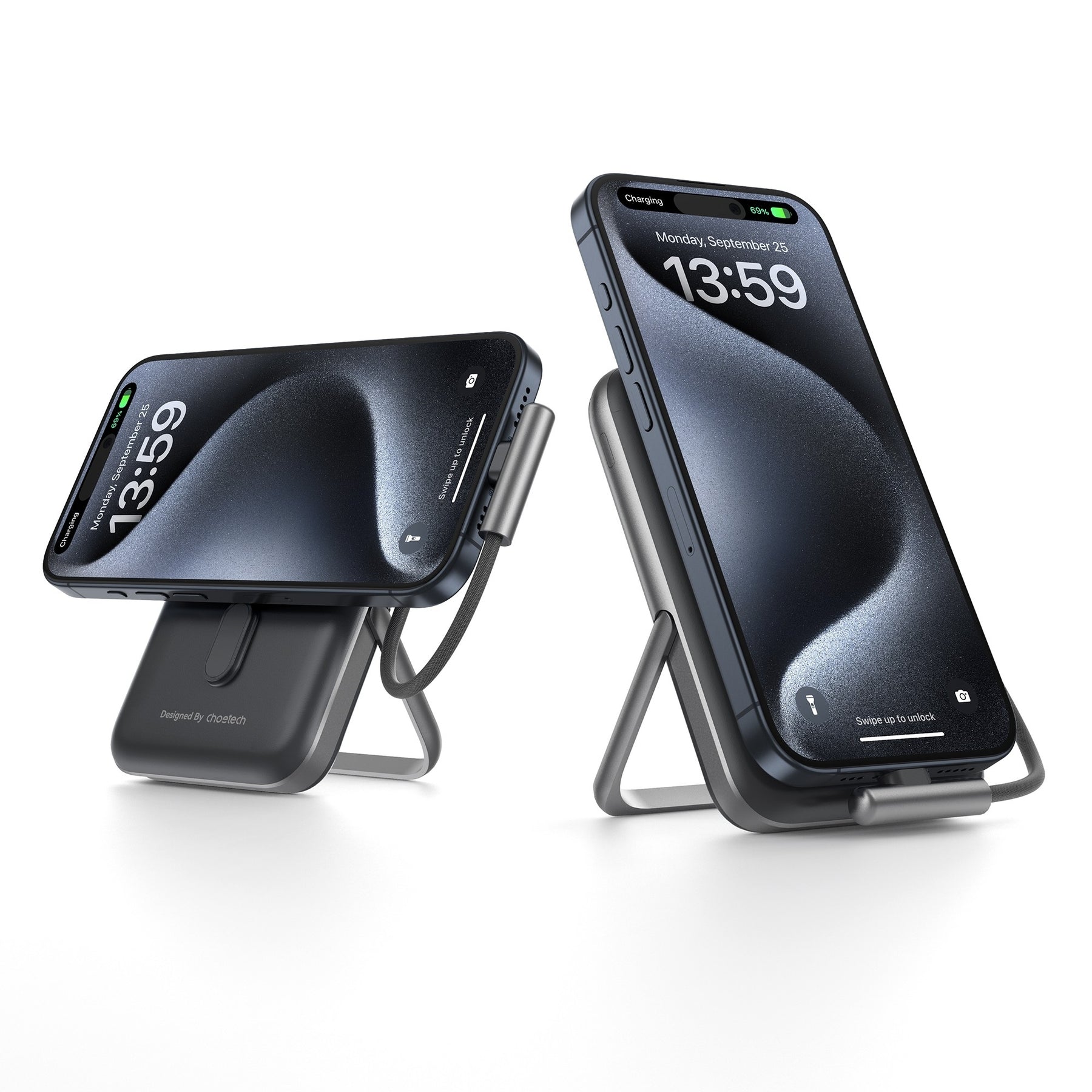 CHOETECH B735-BK 10000mAh 20W MagLeap Wireless Power Bank Black with Phone Holder and Build-in Cable - SuperSaverAU - view 3