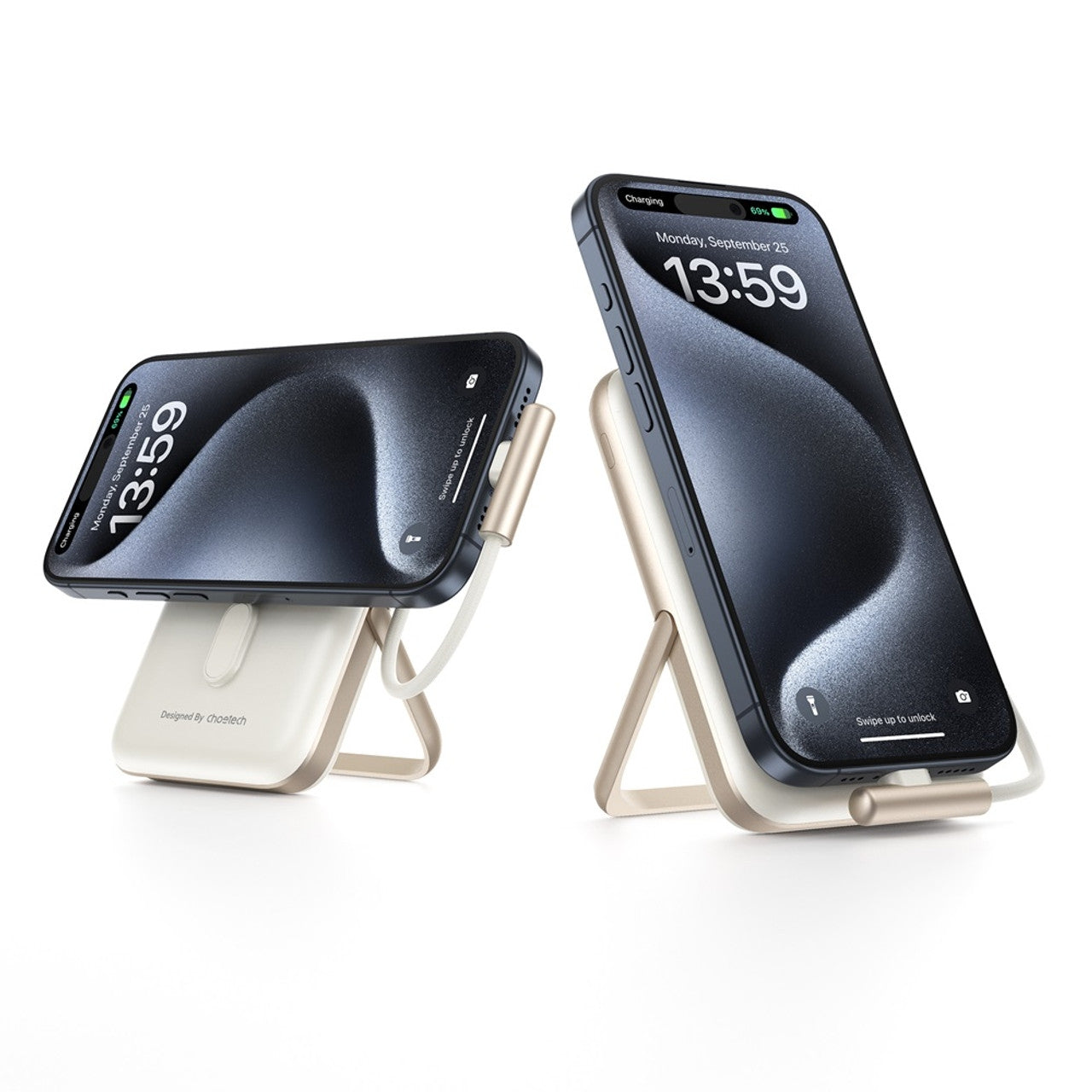 CHOETECH B735-WH 10000mAh 20W MagLeap Wireless Power Bank White with Phone Holder and Build-in Cable - SuperSaverAU - view 2