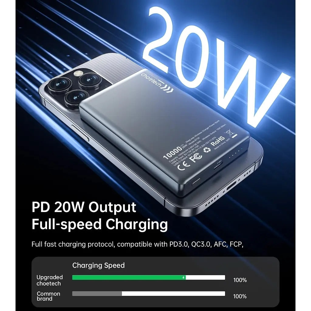 CHOETECH B739-BK 20W Slim USB-C 10000mAh Magnetic Power Bank - Black - SuperSaverAU - view 4