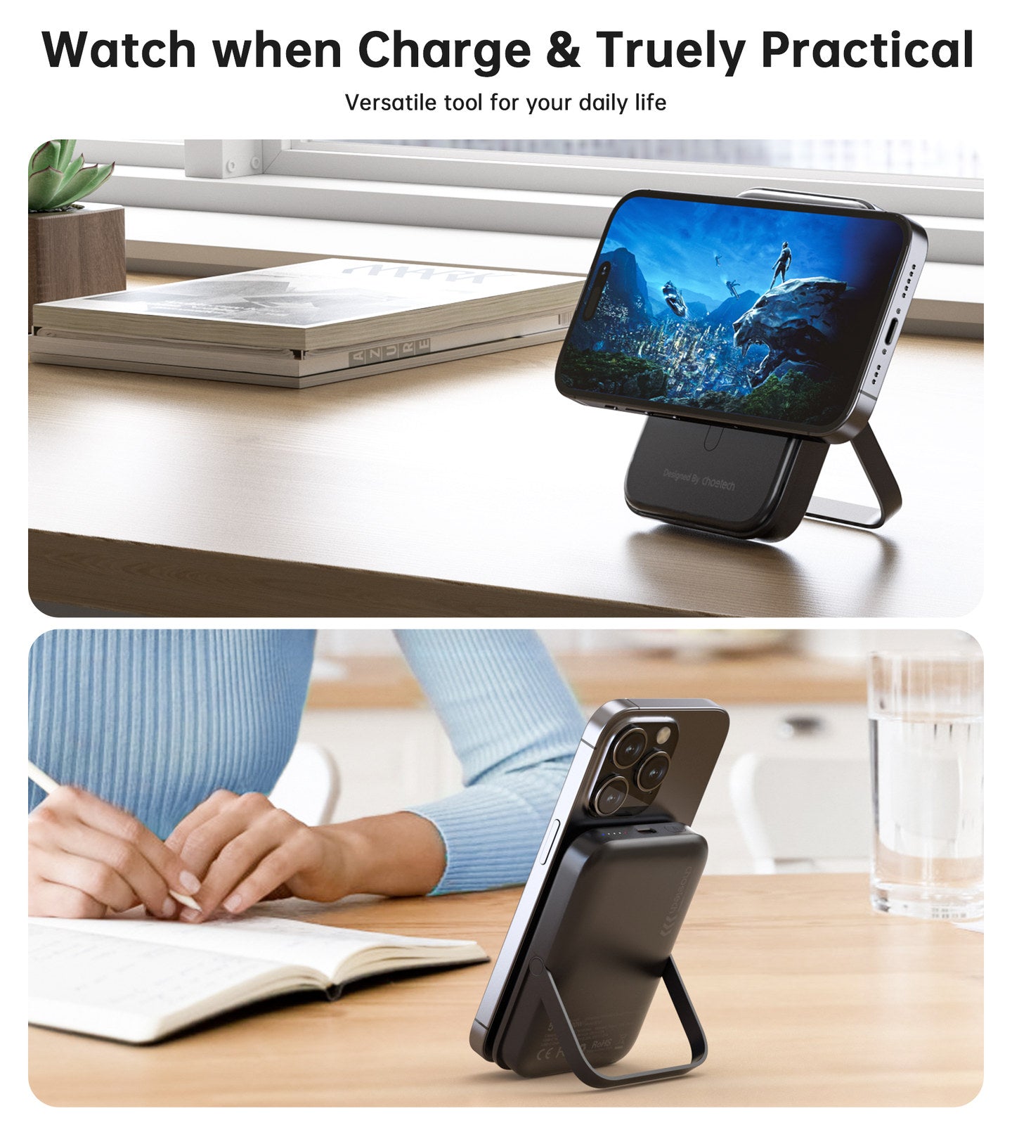 CHOETECH B743-BK 10000mAh PD20W Magnetic Power Bank with Holder Black - SuperSaverAU - view 7