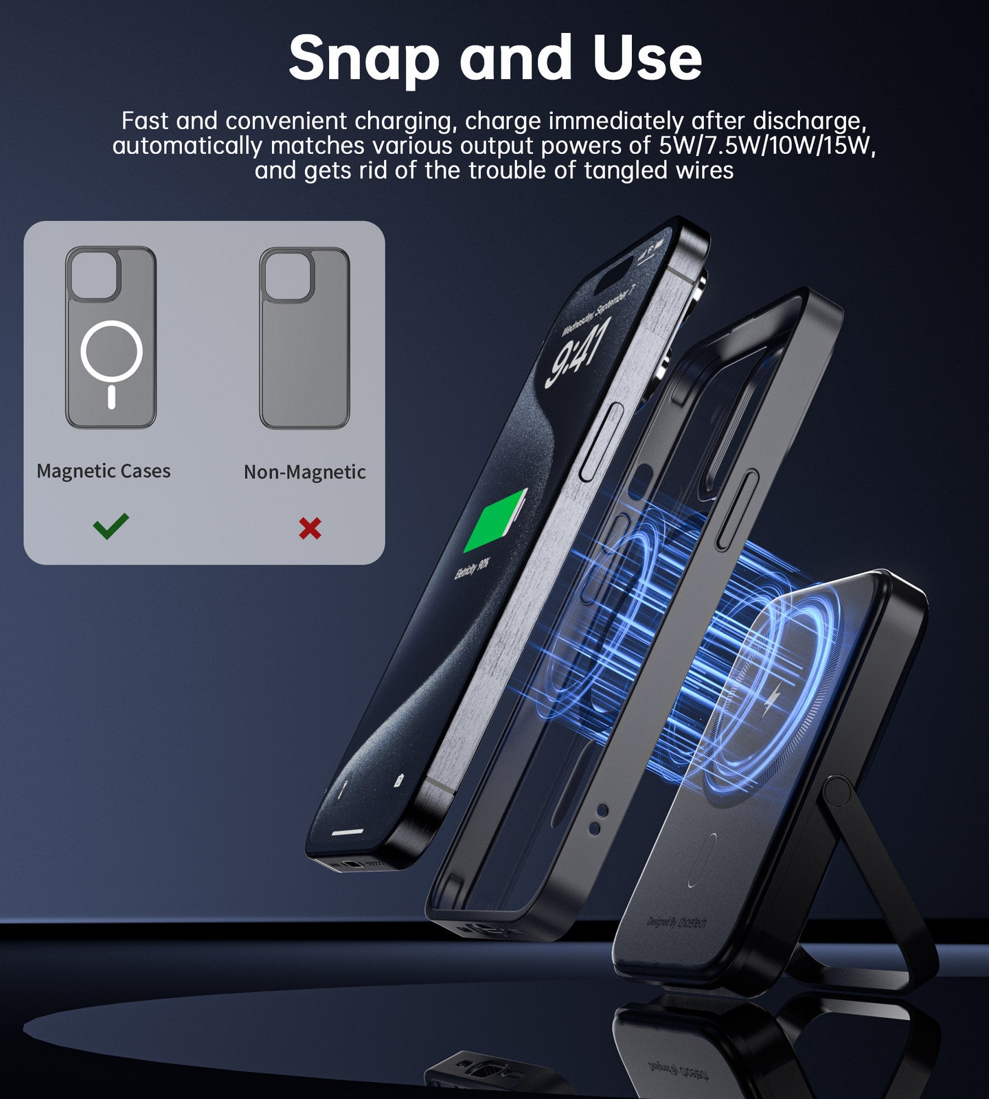 CHOETECH B743-BK 10000mAh PD20W Magnetic Power Bank with Holder Black - SuperSaverAU - view 5