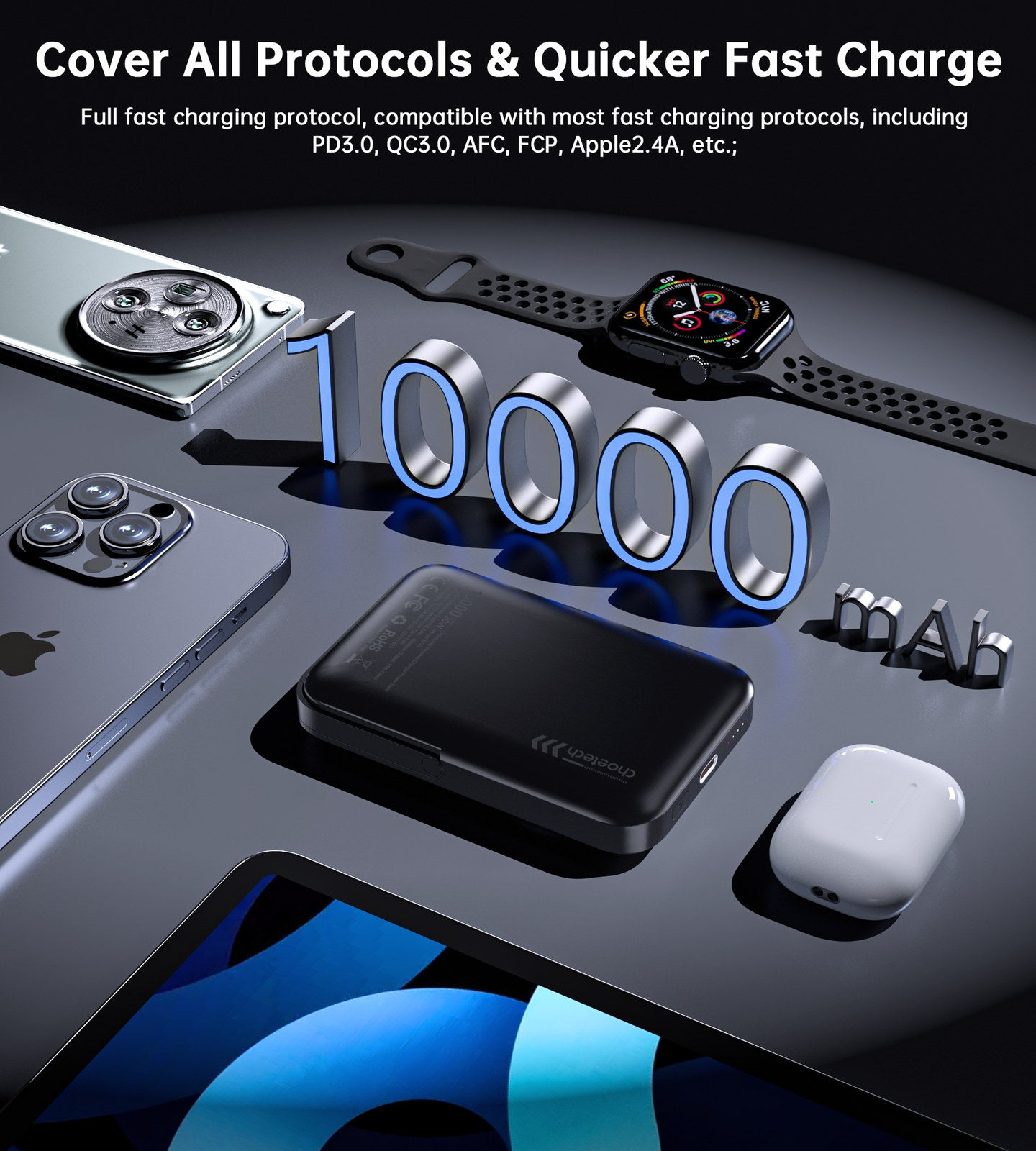 CHOETECH B743-BK 10000mAh PD20W Magnetic Power Bank with Holder Black - SuperSaverAU - view 9
