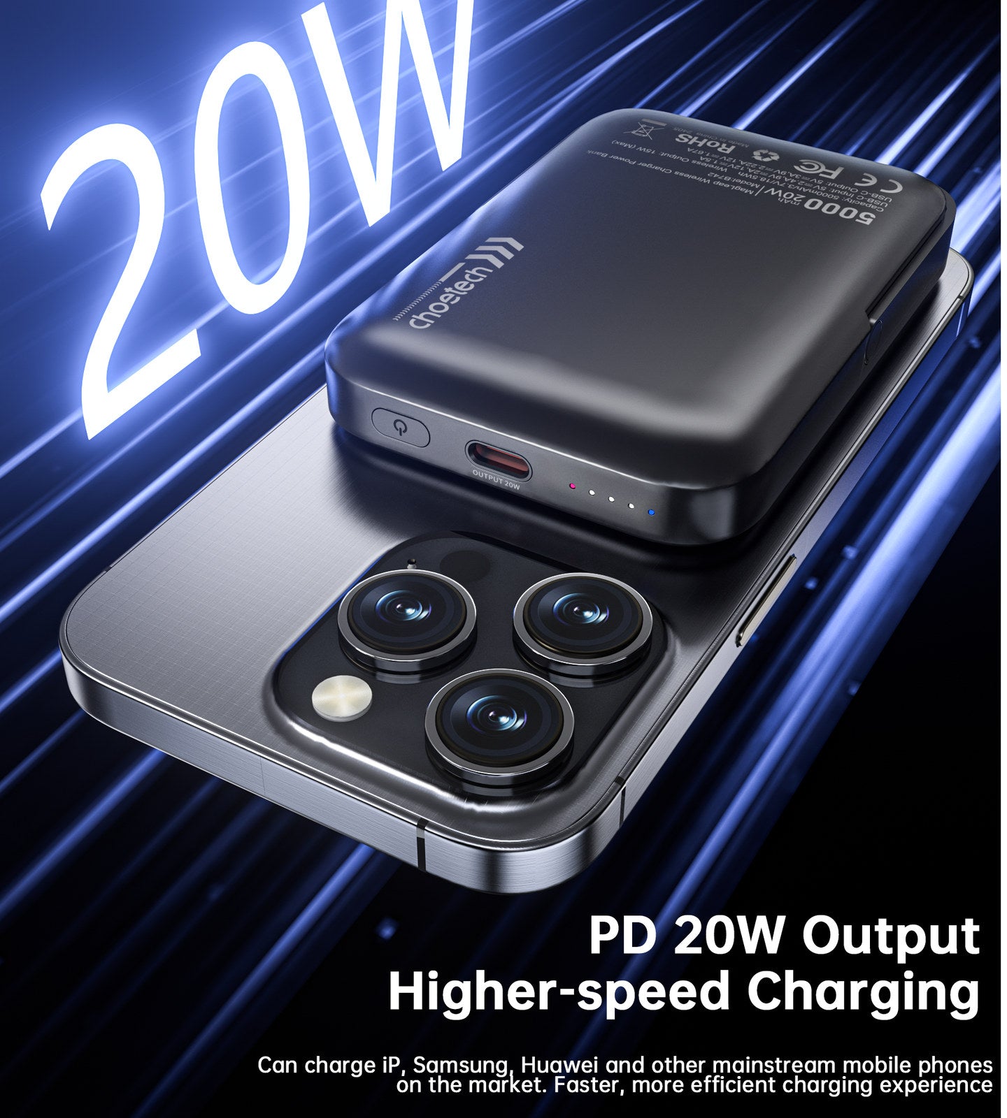 CHOETECH B743-BK 10000mAh PD20W Magnetic Power Bank with Holder Black - SuperSaverAU - view 3
